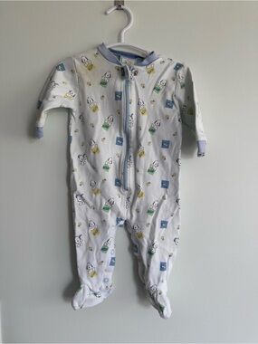 Vintage Baby Snoopy Blue Printed Baby One-Piece Zipper Footed Pajamas Character